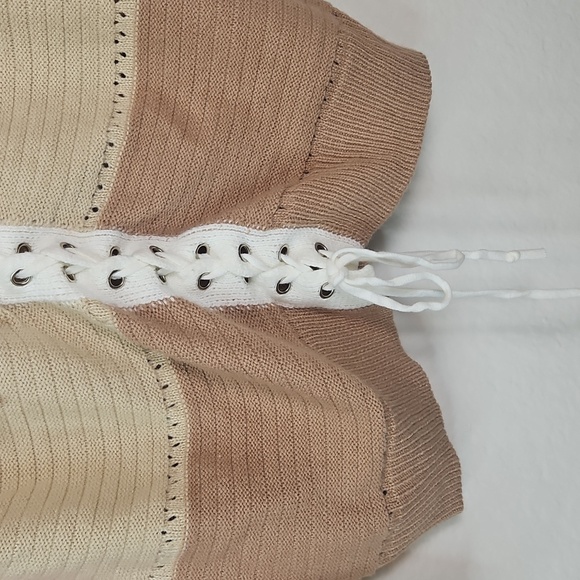 Flamingo Colorblock Knit Hoodie Sweater Women’s XL Lace-  Pink, Cream, and Tan - Picture 6 of 9